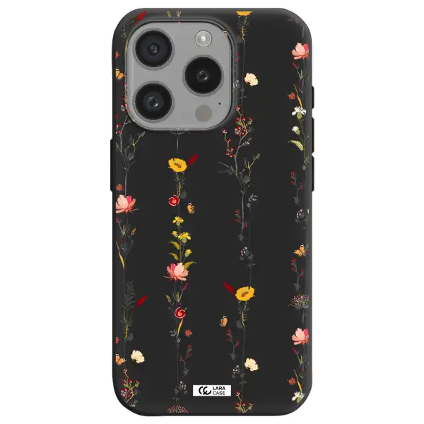 Parallel Flower Apple Iphone 15 Pro Silicone Black Case