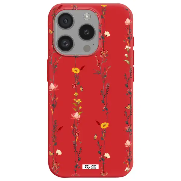 Parallel Flower Apple Iphone 15 Pro Silicone Imperial Red Case