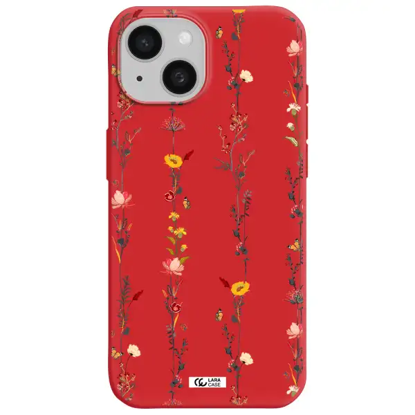 Parallel Flower Apple Iphone 15 Silicone Imperial Red Case