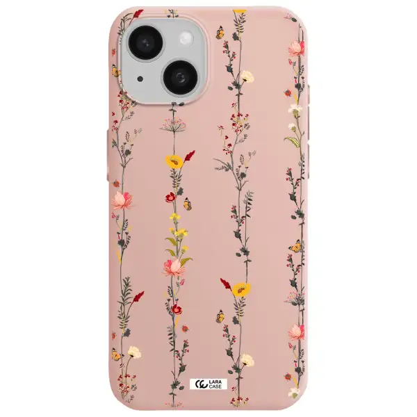 Parallel Flower Apple Iphone 15 Silicone Pastel Pink Case