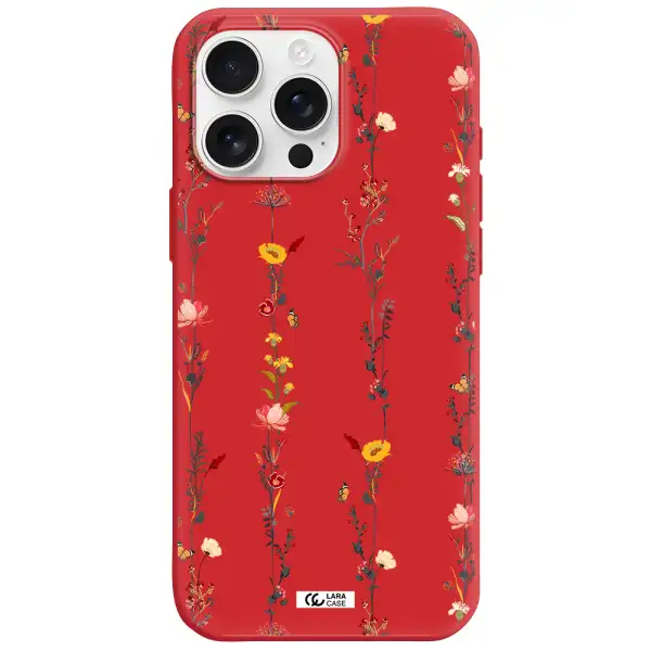 Parallel Flower Apple Iphone 16 Pro Max Silicone Imperial Red Case