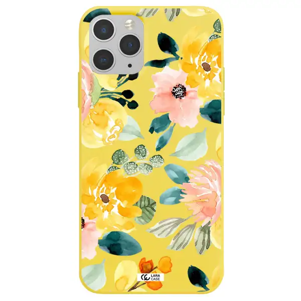 Watercolor Flowers Apple iPhone 11 pro max Silicone canary yellow Case