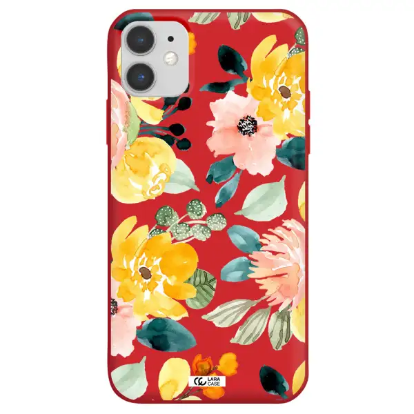 Watercolor Flowers Apple iPhone 11 Silicone Imperial Red Case