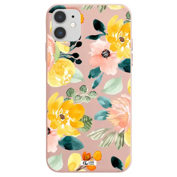 Watercolor Flowers Apple iPhone 11 Silicone pastel pink Case