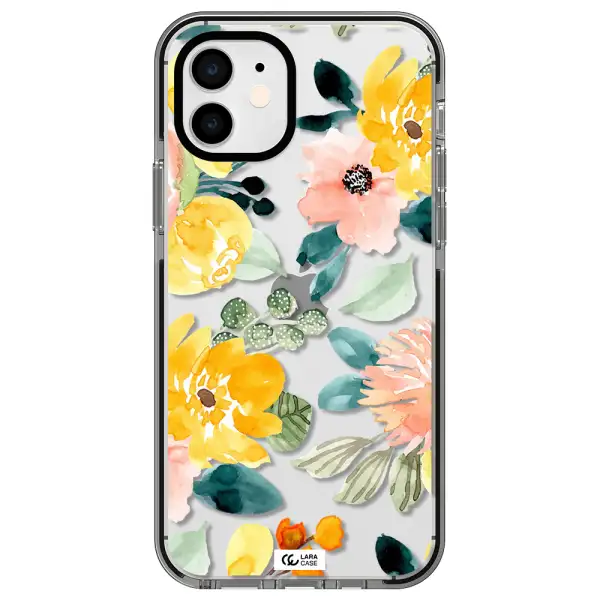 Watercolor Flowers Apple iPhone 12 impact black border Case