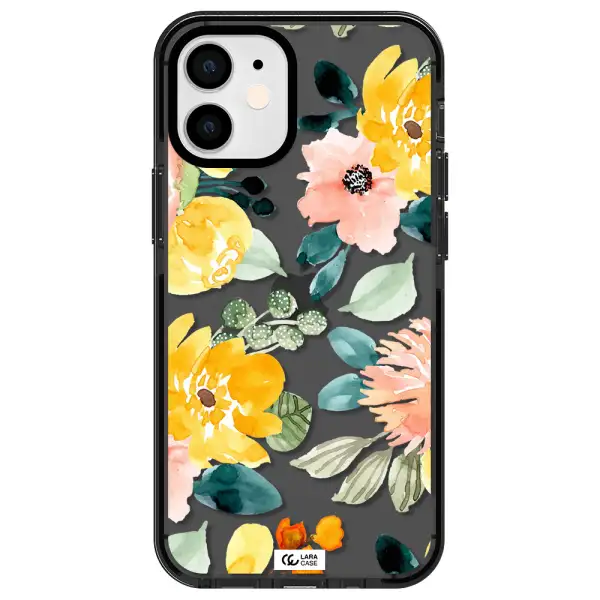 Watercolor Flowers Apple iPhone 12 mini impact Smoke Black Case