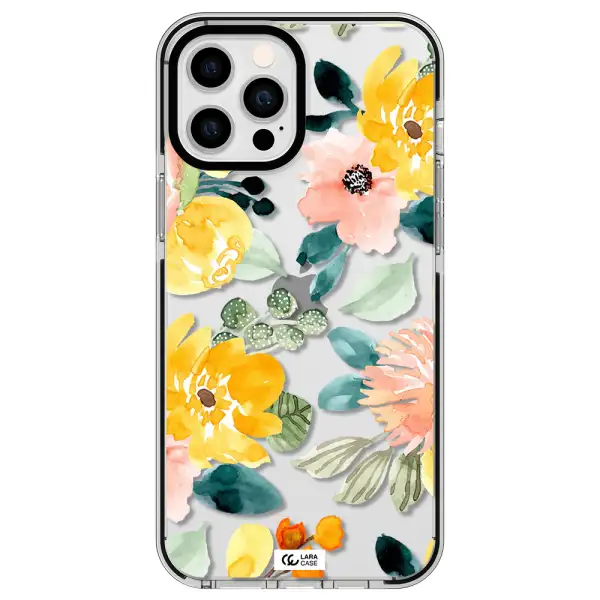 Watercolor Flowers Apple iPhone 12 pro max impact black border Case