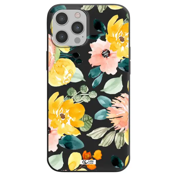 Watercolor Flowers Apple iPhone 12 pro max Silicone black Case
