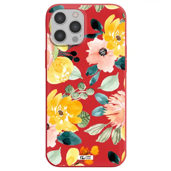 Watercolor Flowers Apple iPhone 12 pro max Silicone Imperial Red Case