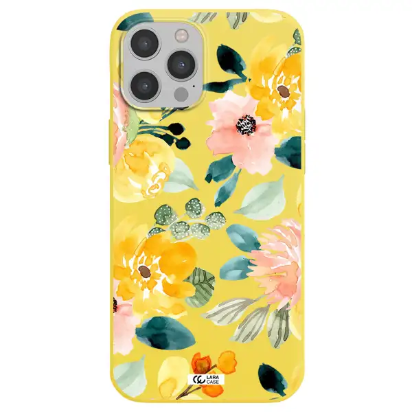 Watercolor Flowers Apple iPhone 12 pro Silicone canary yellow Case