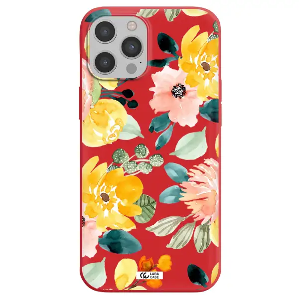 Watercolor Flowers Apple iPhone 12 pro Silicone Imperial Red Case