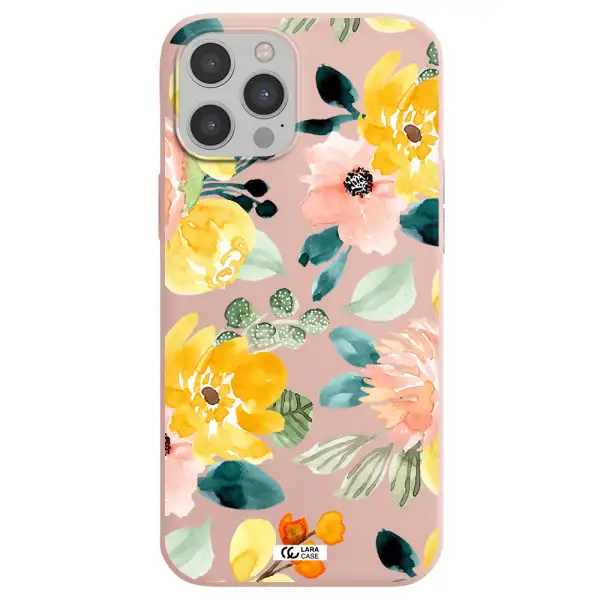 Watercolor Flowers Apple iPhone 12 pro Silicone pastel pink Case