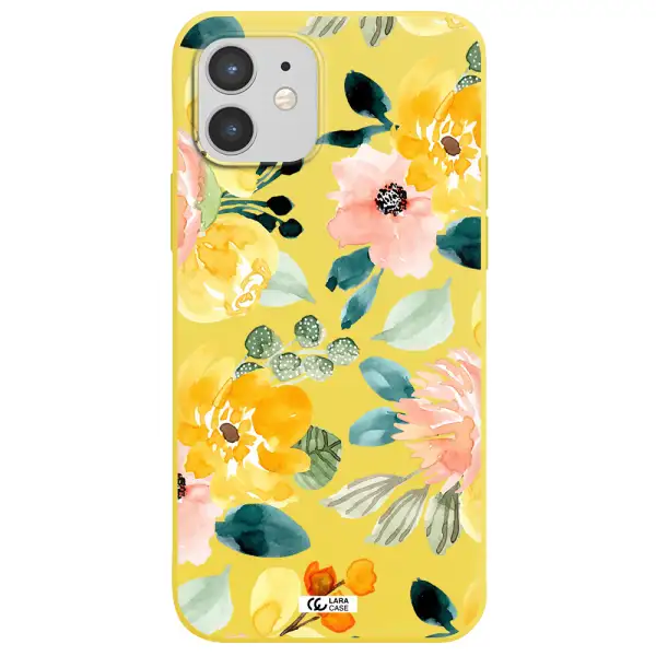 Watercolor Flowers Apple iPhone 12 Silicone canary yellow Case