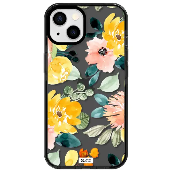 Watercolor Flowers Apple iPhone 13 impact Smoke Black Case