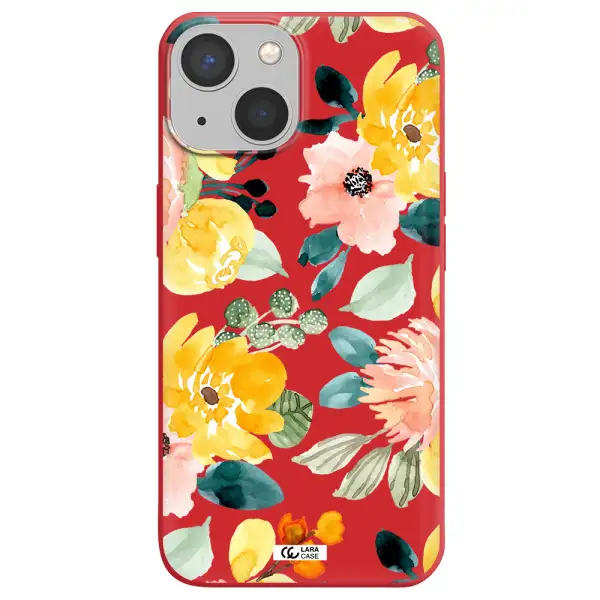 Watercolor Flowers Apple iPhone 13 mini Silicone Imperial Red Case