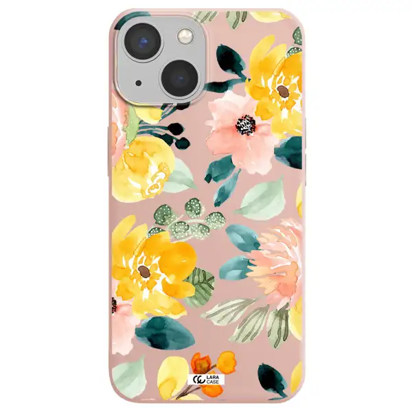 Watercolor Flowers Apple iPhone 13 mini Silicone pastel pink Case