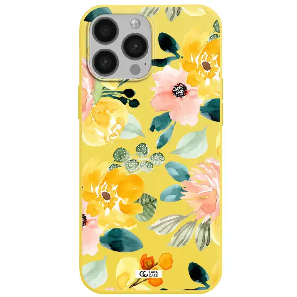 Watercolor Flowers Apple iPhone 13 Pro Silicone canary yellow Case
