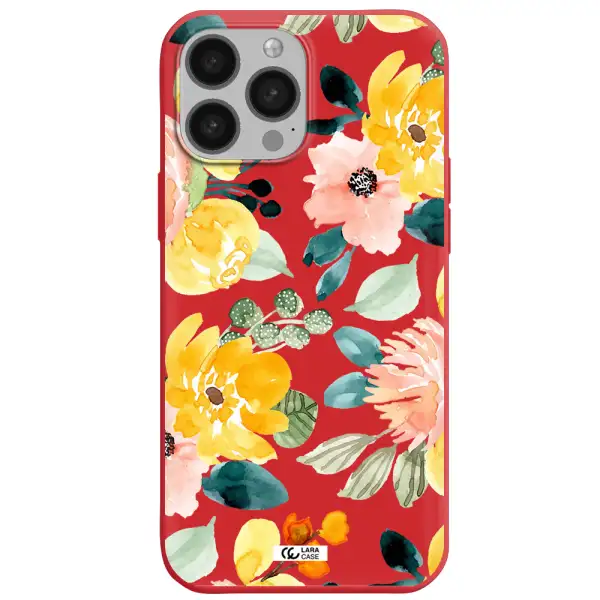 Watercolor Flowers Apple iPhone 13 Pro Silicone Imperial Red Case