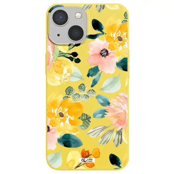Watercolor Flowers Apple iPhone 13 Silicone canary yellow Case