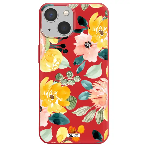 Watercolor Flowers Apple iPhone 13 Silicone Imperial Red Case