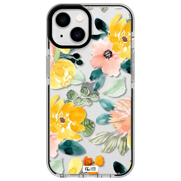 Watercolor Flowers Apple iPhone 14 impact black border Case