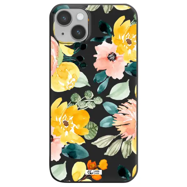 Watercolor Flowers Apple iPhone 14 plus Silicone black Case