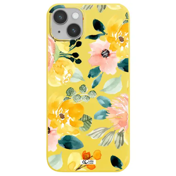 Watercolor Flowers Apple iPhone 14 plus Silicone canary yellow Case