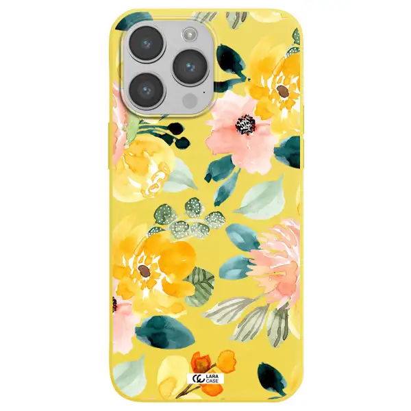 Watercolor Flowers Apple iPhone 14 pro max Silicone canary yellow Case