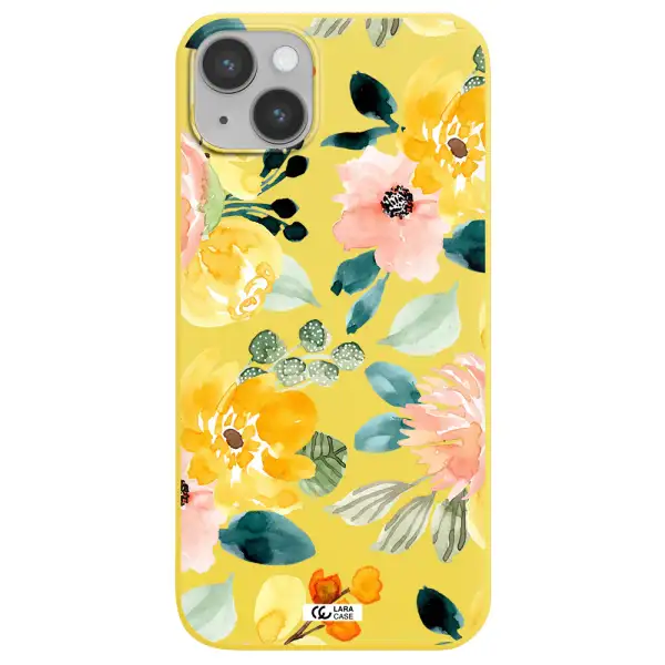 Watercolor Flowers Apple iPhone 14 Silicone canary yellow Case