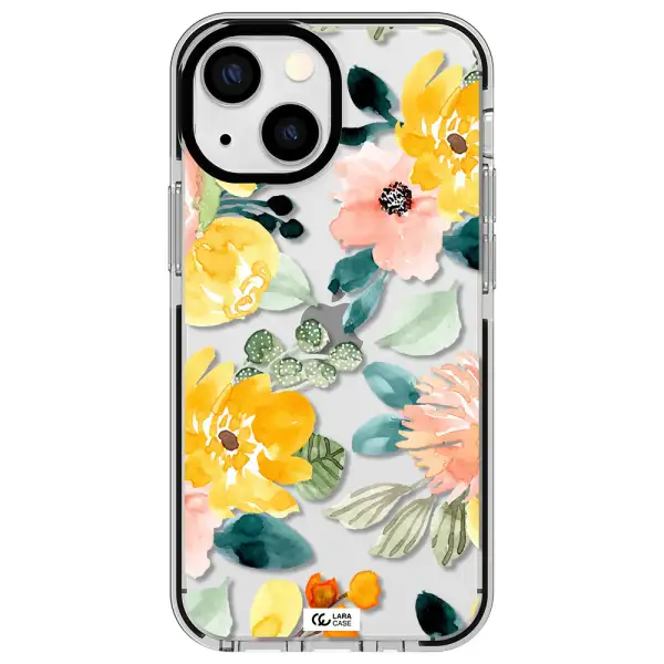 Watercolor Flowers Apple iPhone 15 impact black border Case