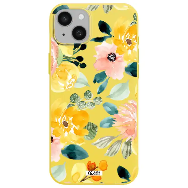 Watercolor Flowers Apple iphone 15 plus Silicone canary yellow Case