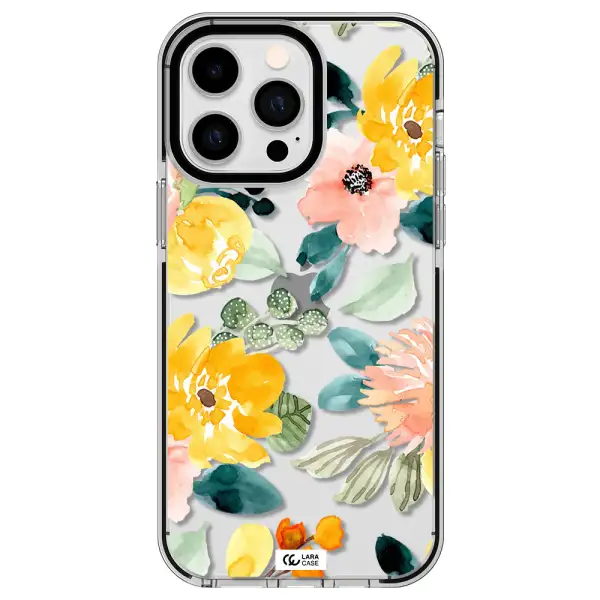 Watercolor Flowers Apple iPhone 15 Pro impact black border Case