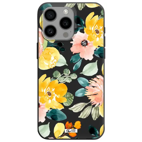 Watercolor Flowers Apple Iphone 15 Pro max Silicone black Case