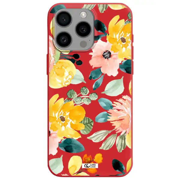 Watercolor Flowers Apple Iphone 15 Pro Max Silicone Imperial Red Case