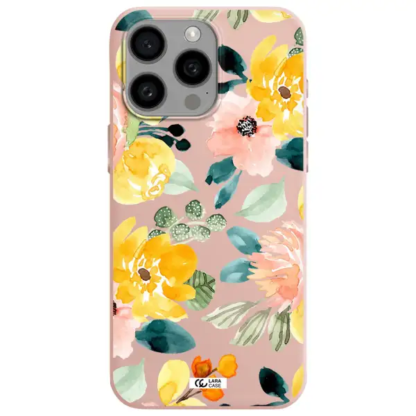 Watercolor Flowers Apple Iphone 15 Pro max Silicone pastel pink Case