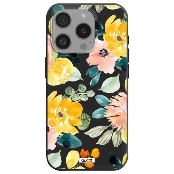 Watercolor Flowers Apple Iphone 15 Pro Silicone Black Case