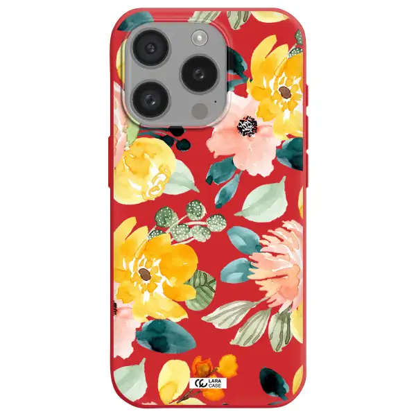 Watercolor Flowers Apple Iphone 15 Pro Silicone Imperial Red Case