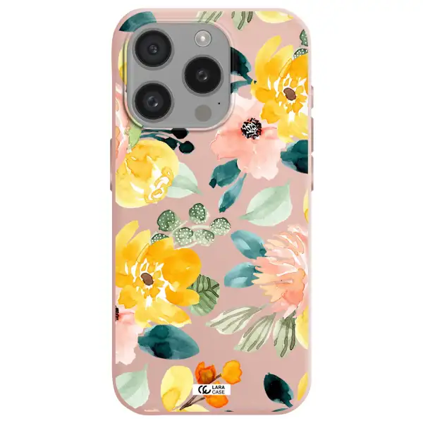 Watercolor Flowers Apple Iphone 15 Pro Silicone Pastel Pink Case
