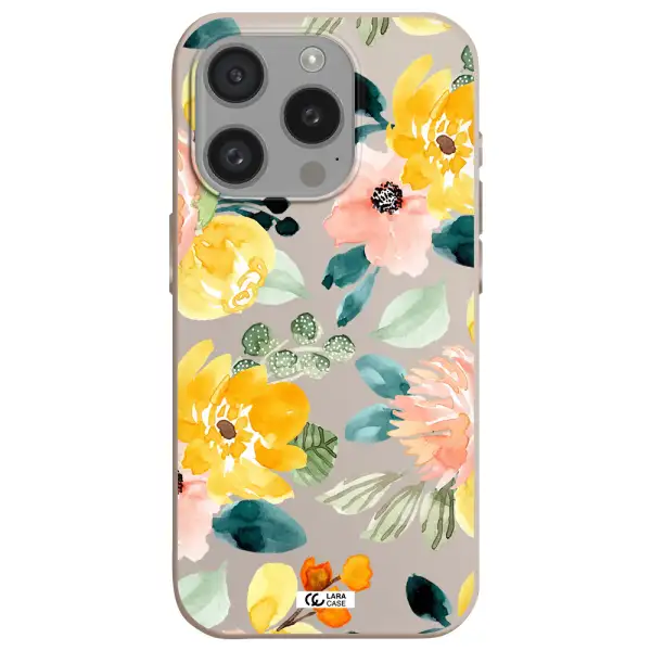 Watercolor Flowers Apple Iphone 15 Pro Silicone Stone Case