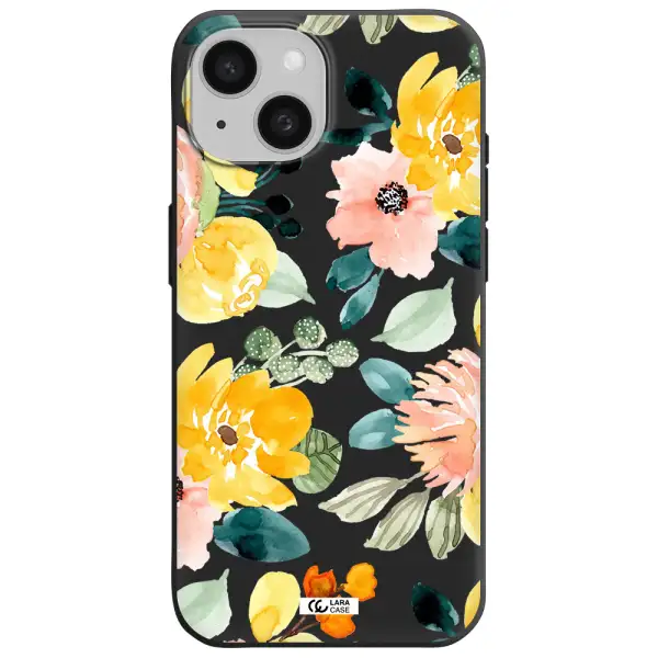 Watercolor Flowers Apple iPhone 15 Silicone black Case