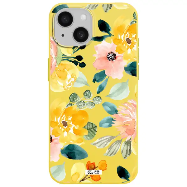 Watercolor Flowers Apple iPhone 15 Silicone canary yellow Case