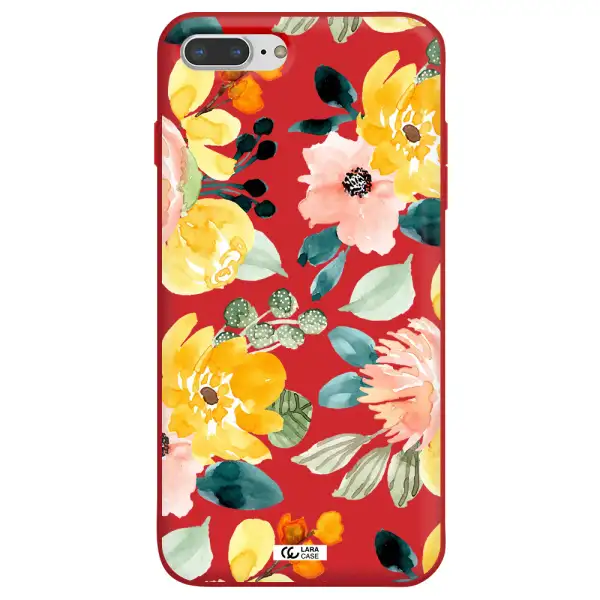 Watercolor Flowers Apple iPhone 7 plus Silicone Imperial Red Case