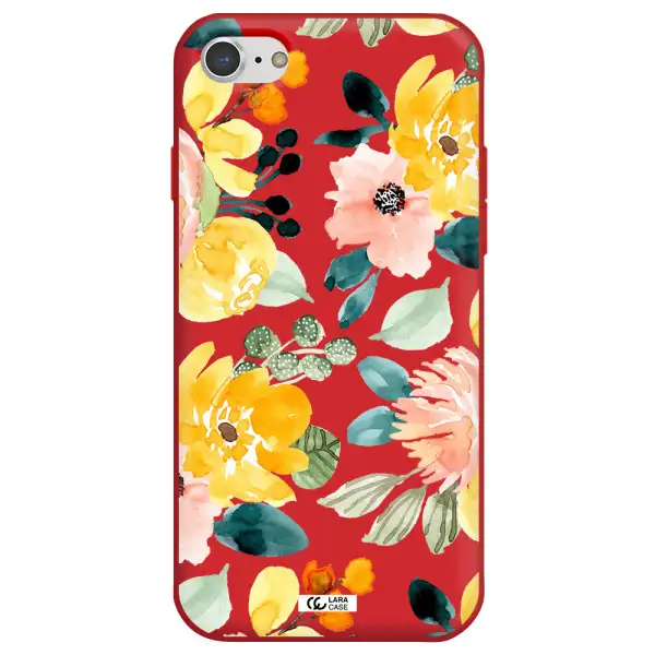 Watercolor Flowers Apple iPhone 7 Silicone Imperial Red Case