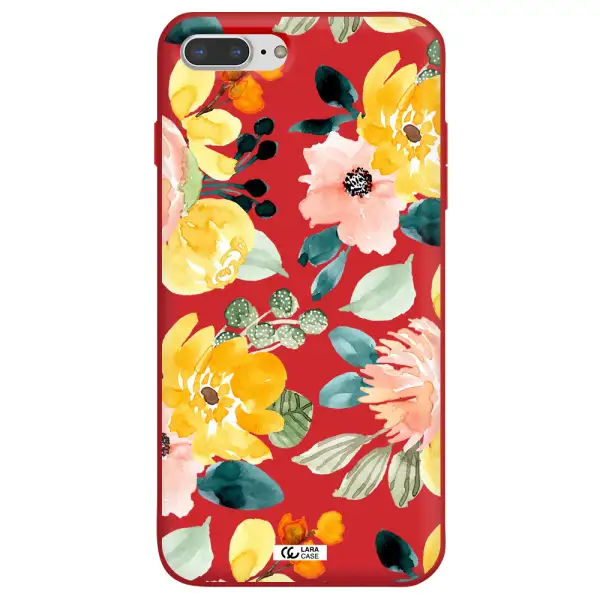 Watercolor Flowers Apple iPhone 8 plus Silicone Imperial Red Case