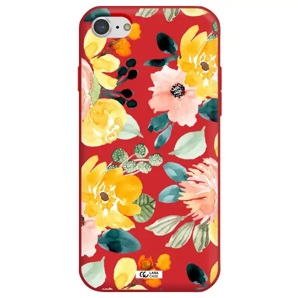 Watercolor Flowers Apple iPhone 8 Silicone Imperial Red Case