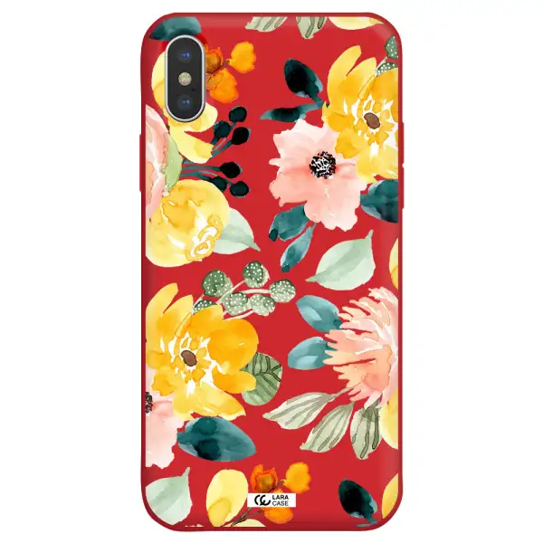 Watercolor Flowers Apple iPhone X Silicone Imperial Red Case