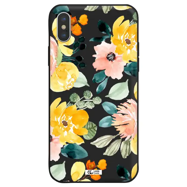 Watercolor Flowers Apple iPhone XS Silicone black Case