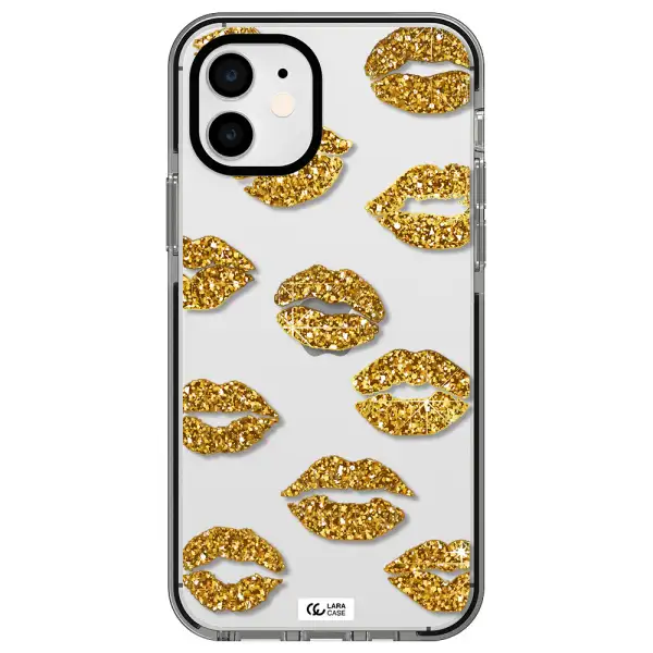 Glitter Lips Apple iPhone 12 impact black border Case