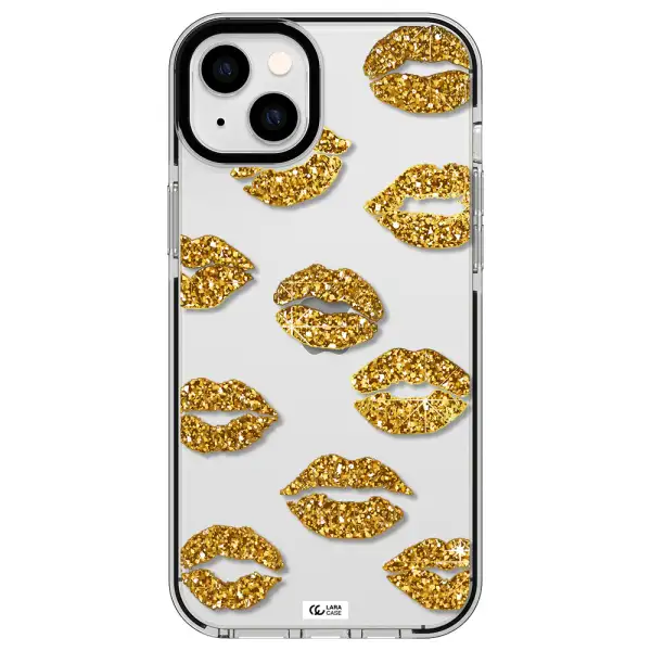 Glitter Lips Apple iPhone 14 plus impact black border Case