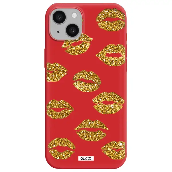 Glitter Lips Apple iphone 15 plus Silicone Imperial Red Case